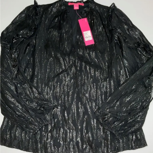 Lilly Pulitzer NWT Ardith Silk Top Zebra Metallic Clip Onyx $178 Size XXS - Picture 7 of 11
